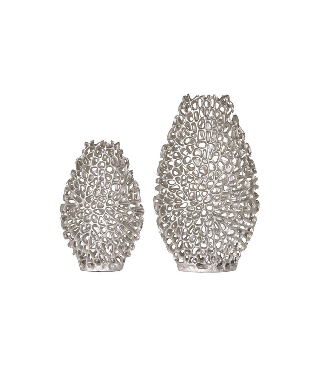 Invicta Interior Filigraan vazen set van 2 ABSTRACT LEAF 40cm zilveren metalen handgemaakte bloemenvaas - 43189