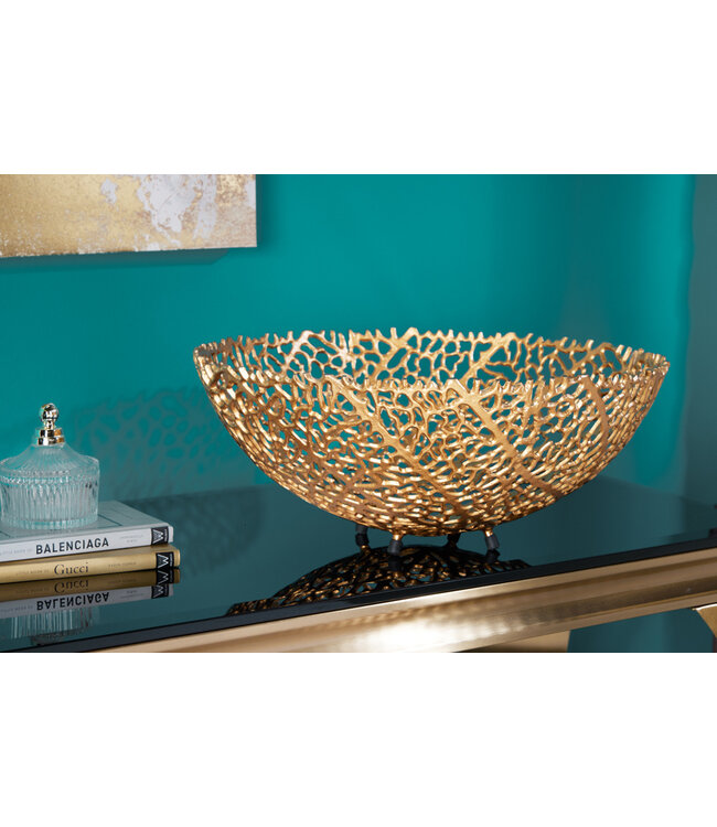 Invicta Interior Filigraan design kom ABSTRACT BLAD 45cm goud handgemaakt - 43190