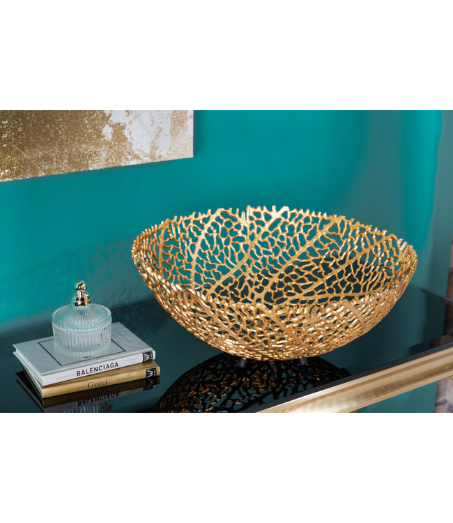 Invicta Interior Filigraan design kom ABSTRACT BLAD 45cm goud handgemaakt - 43190