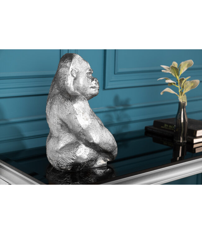 Invicta Interior Decoratief Gorilla-figuur KONG 40cm zilveren handgemaakte metalen sculptuur - 43195