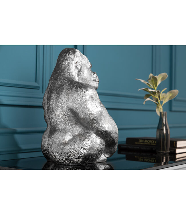 Invicta Interior Decoratief Gorilla-figuur KONG 40cm zilveren handgemaakte metalen sculptuur - 43195