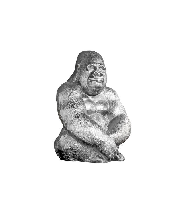 Invicta Interior Decoratief Gorilla-figuur KONG 40cm zilveren handgemaakte metalen sculptuur - 43195