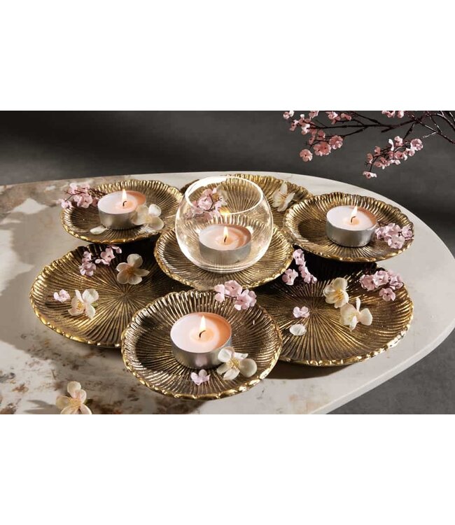 Invicta Interior Handgemaakte XXL sierschaal ABSTRACT LEAF 45cm goudkleurig metalen aluminium sieradenbakje - 43292