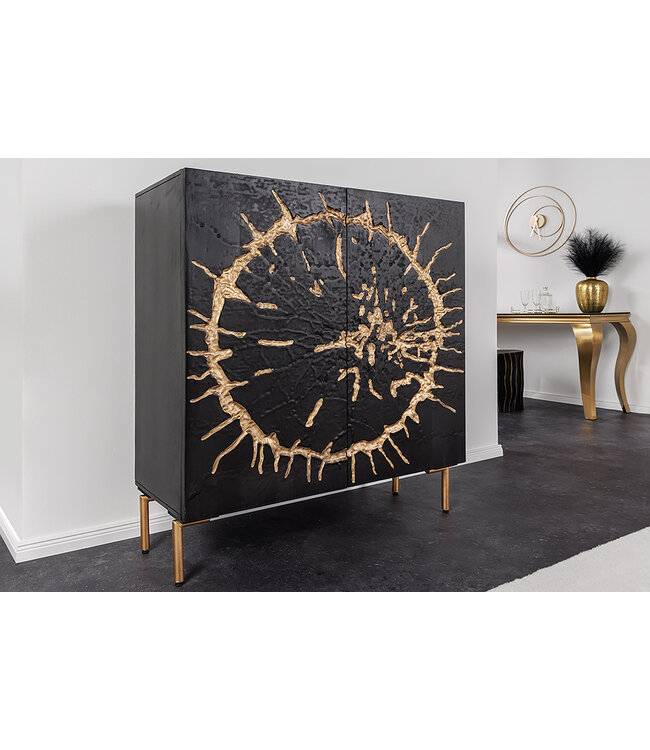 Invicta Interior Massief houten dressoir THE CIRCLE 120cm zwart goud mango metaal retro - 43479