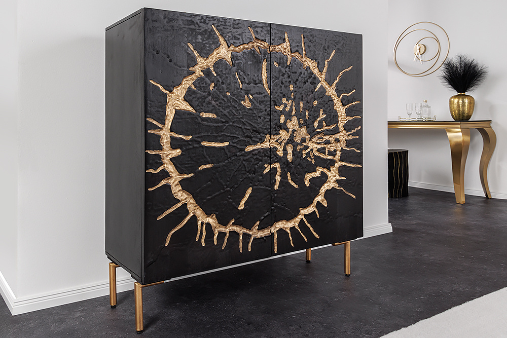 Massief houten dressoir THE CIRCLE 120cm zwart goud mango metaal retro - 43479