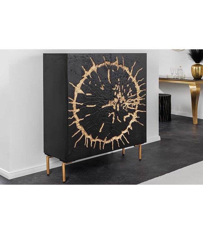 Invicta Interior Massief houten dressoir THE CIRCLE 120cm zwart goud mango metaal retro - 43479