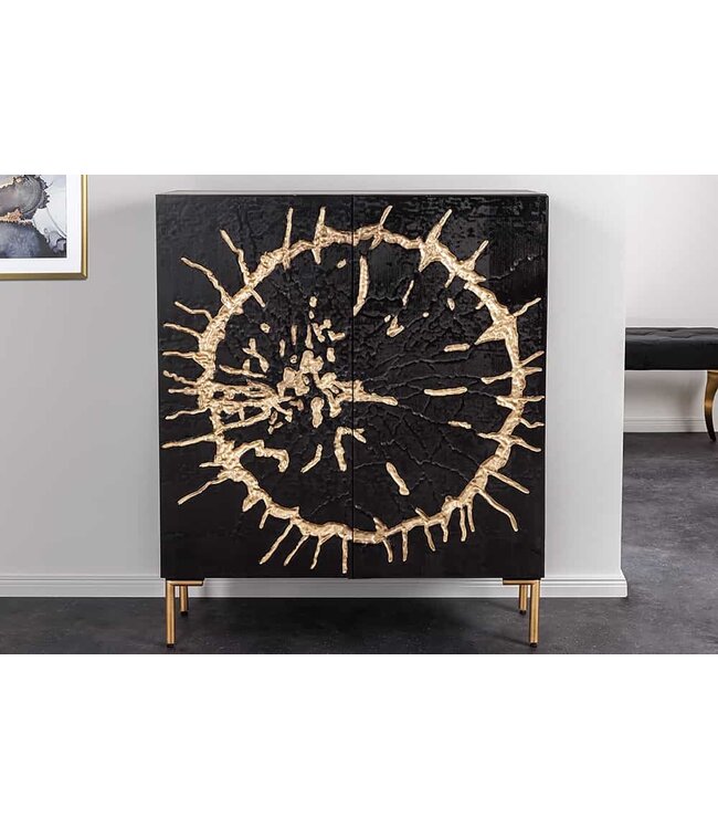 Invicta Interior Massief houten dressoir THE CIRCLE 120cm zwart goud mango metaal retro - 43479