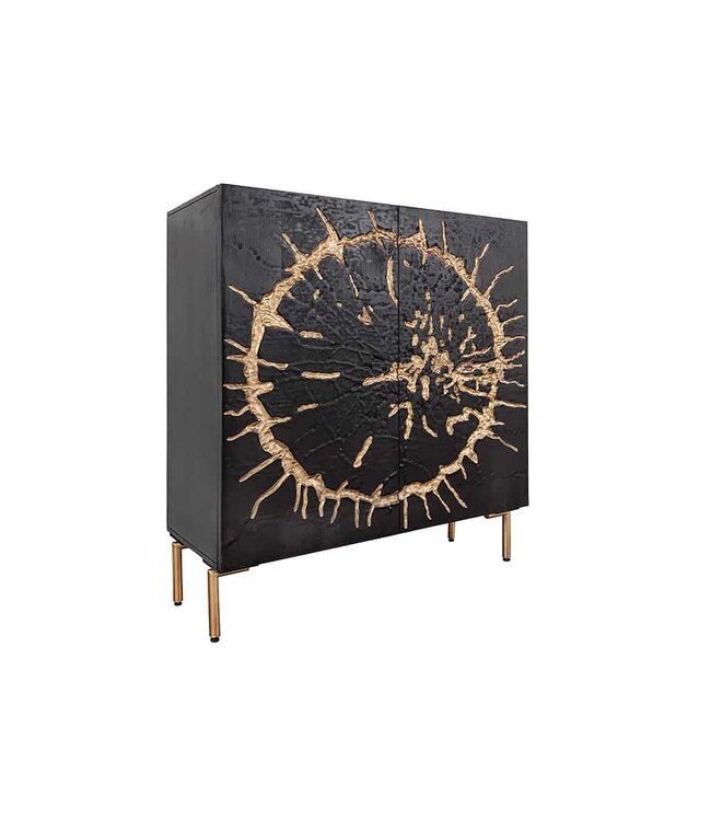 Invicta Interior Massief houten dressoir THE CIRCLE 120cm zwart goud mango metaal retro - 43479