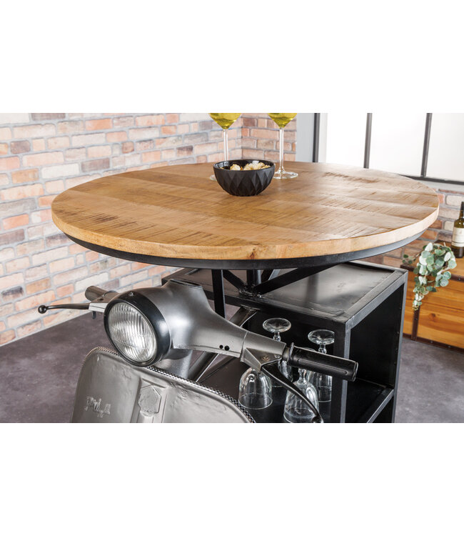 Invicta Interior Vintage bartafel UPCYCLING SCOOTER 120cm zilver mangohout rond handgemaakt - 43596