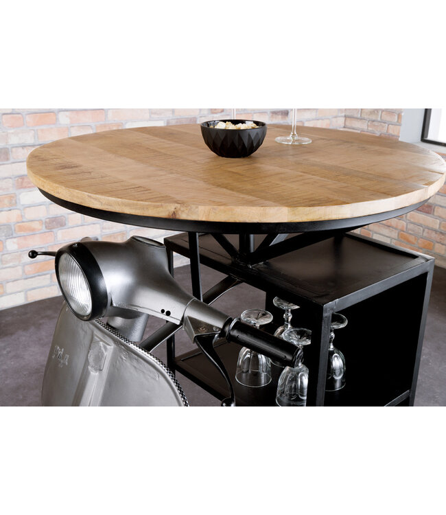 Invicta Interior Vintage bartafel UPCYCLING SCOOTER 120cm zilver mangohout rond handgemaakt - 43596