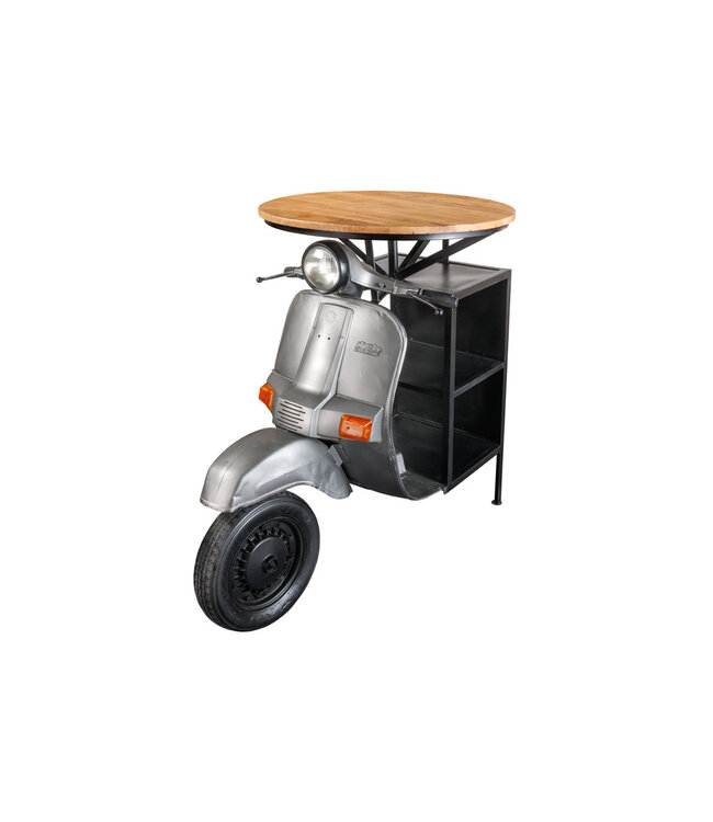 Invicta Interior Vintage bartafel UPCYCLING SCOOTER 120cm zilver mangohout rond handgemaakt - 43596