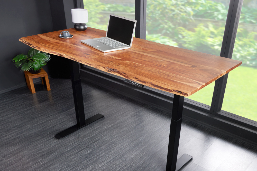 In hoogte verstelbaar bureau MAMMUT 140cm natuurlijk acacia massief hout boomrand - 43666