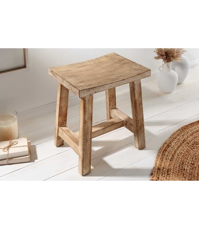 Invicta Interior Stevige kruk FINCA 45cm beige mangohout handgemaakt Boho Shabby Chic - 43669