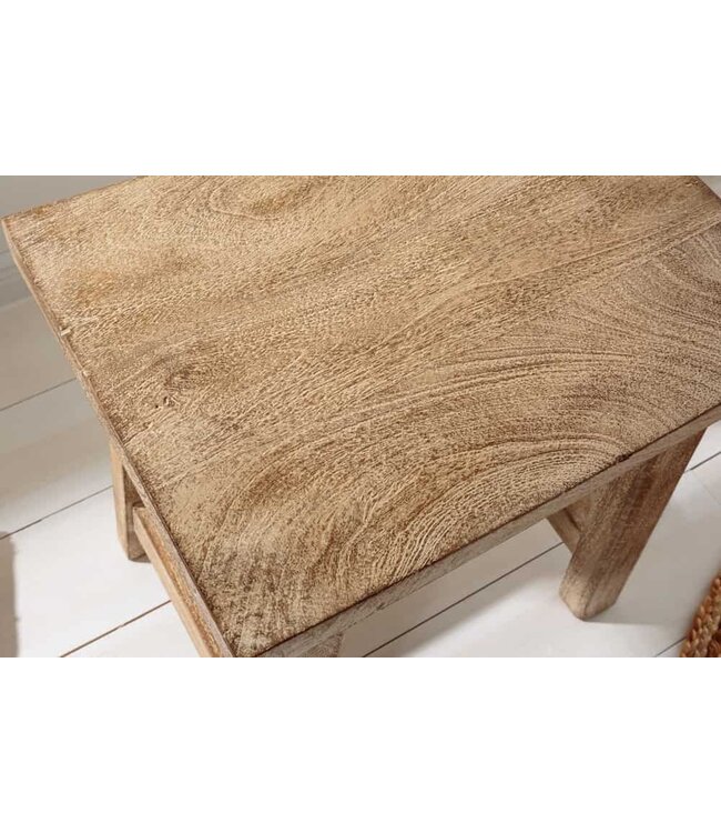 Invicta Interior Stevige kruk FINCA 45cm beige mangohout handgemaakt Boho Shabby Chic - 43669