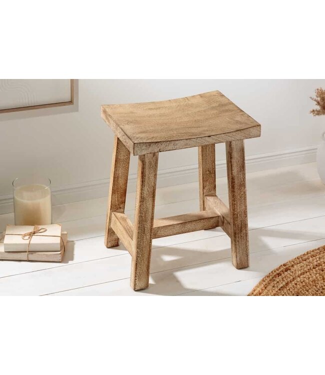 Invicta Interior Stevige kruk FINCA 45cm beige mangohout handgemaakt Boho Shabby Chic - 43669