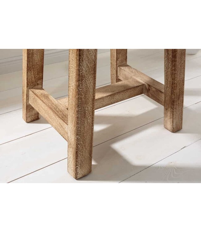 Invicta Interior Stevige kruk FINCA 45cm beige mangohout handgemaakt Boho Shabby Chic - 43669