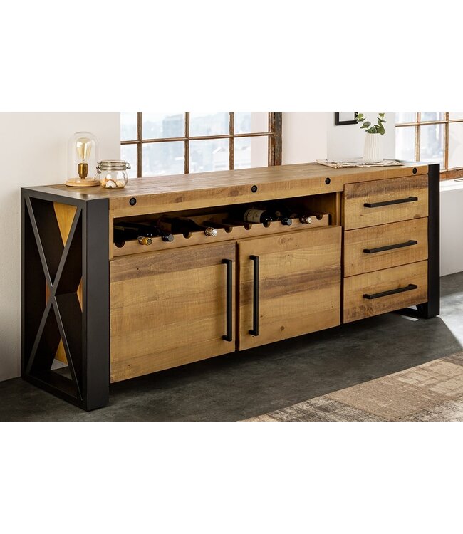 Invicta Interior Massief houten dressoir THOR 195cm vintage bruin grenen gerecycled industrieel - 43679