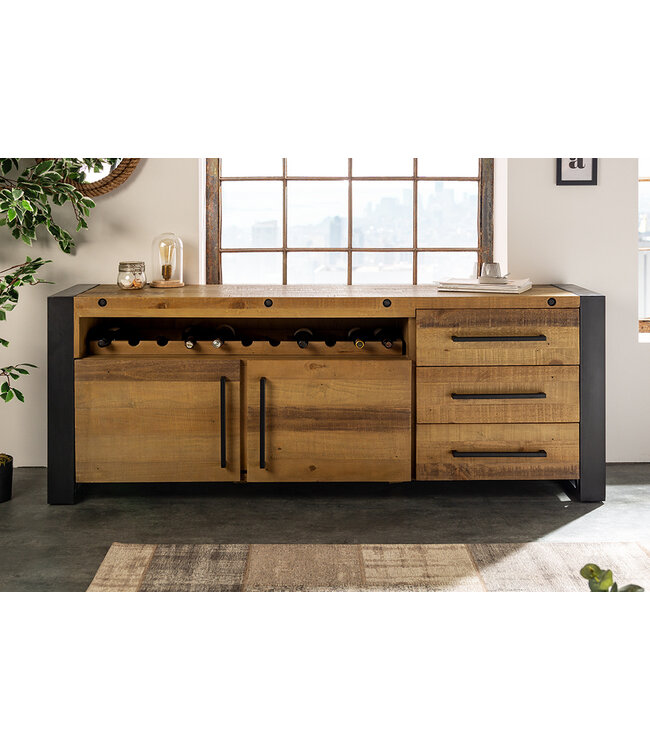 Invicta Interior Massief houten dressoir THOR 195cm vintage bruin grenen gerecycled industrieel - 43679