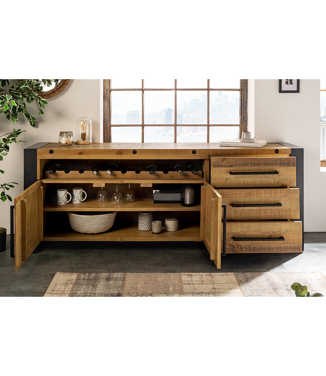 Invicta Interior Massief houten dressoir THOR 195cm vintage bruin grenen gerecycled industrieel - 43679