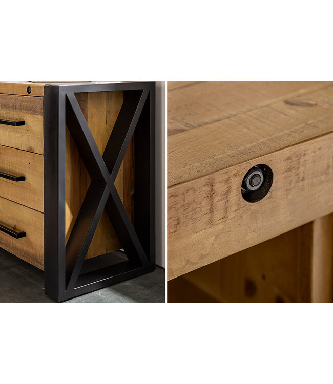 Invicta Interior Massief houten dressoir THOR 195cm vintage bruin grenen gerecycled industrieel - 43679