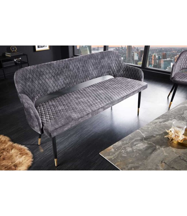 Invicta Interior Design bank PARIS 160cm grijs fluwelen rugleuning gouden voetdoppen retro - 43680
