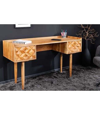 Invicta Interior Massief houten bureau ALPINE 135 cm natuurlijke acaciahoningafwerking met opberglades - 43738