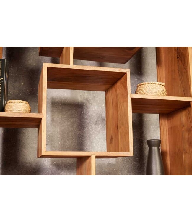 Invicta Interior Massief houten boekenkast CUBUS 190 cm acaciahoningafwerking metalen poten zwarte staande plank - 43742