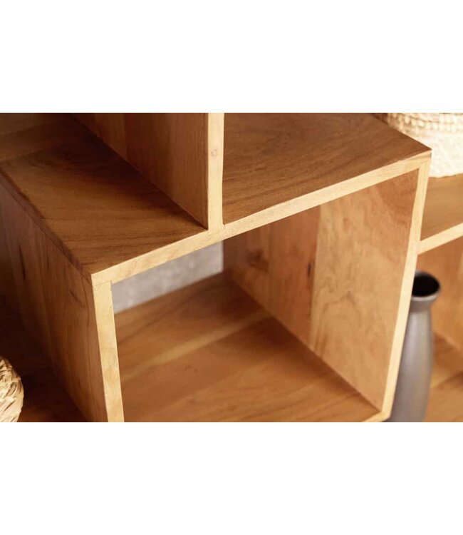 Invicta Interior Massief houten boekenkast CUBUS 190 cm acaciahoningafwerking metalen poten zwarte staande plank - 43742