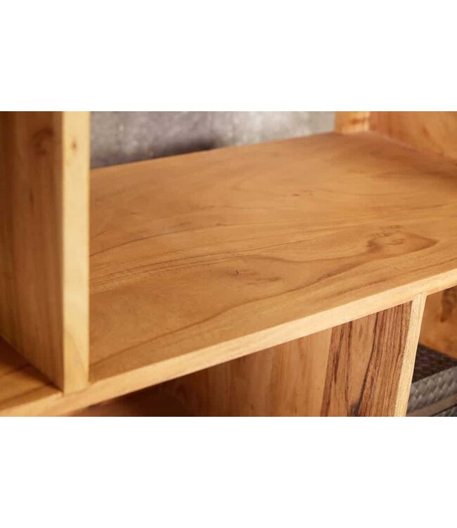 Invicta Interior Massief houten boekenkast CUBUS 190 cm acaciahoningafwerking metalen poten zwarte staande plank - 43742