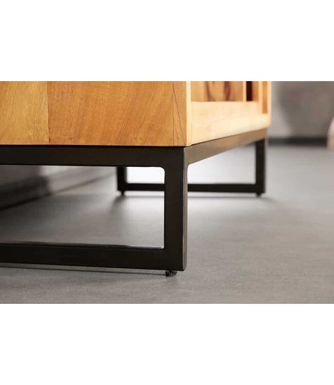 Invicta Interior Massief houten boekenkast CUBUS 190 cm acaciahoningafwerking metalen poten zwarte staande plank - 43742