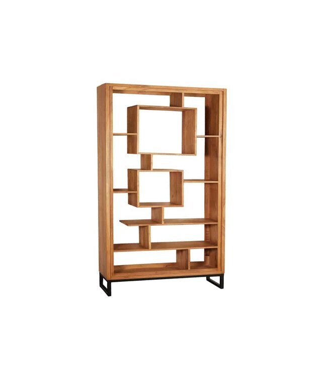 Invicta Interior Massief houten boekenkast CUBUS 190 cm acaciahoningafwerking metalen poten zwarte staande plank - 43742