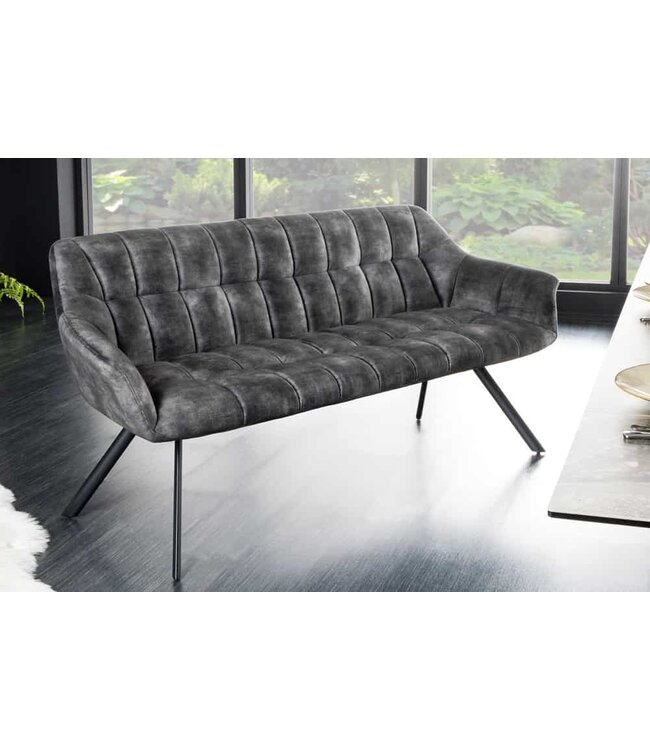 Invicta Interior Eetkamerbank PAPILLON 165cm grijs fluweel met rugleuning zwart metalen frame - 43881