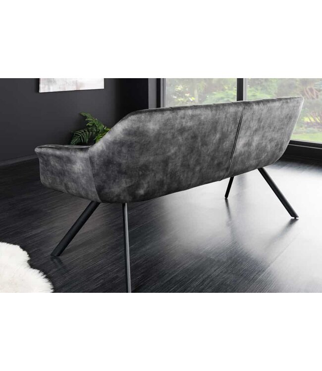 Invicta Interior Eetkamerbank PAPILLON 165cm grijs fluweel met rugleuning zwart metalen frame - 43881