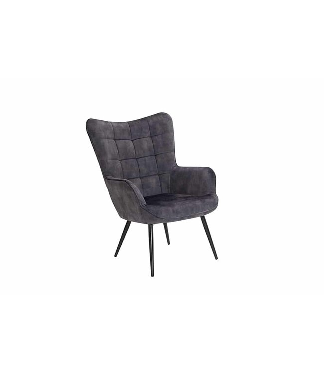 Invicta Interior Moderne fauteuil SCANDINAVIA grijs fluweel zwart metalen poten met armleuningen - 44020