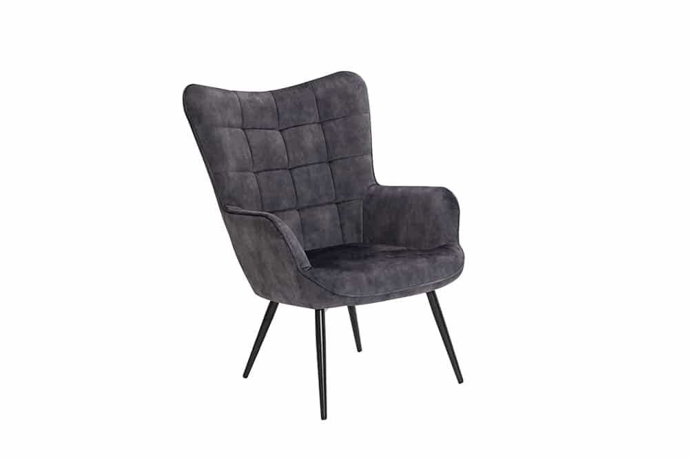 Moderne fauteuil SCANDINAVIA grijs fluweel zwart metalen poten met armleuningen - 44020
