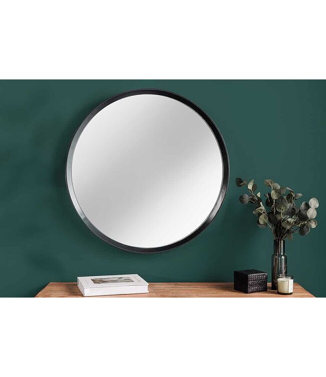 Invicta Interior Ronde wandspiegel AMSTERDAM 70cm naturel zwart massief eikenhout handgemaakt - 43869