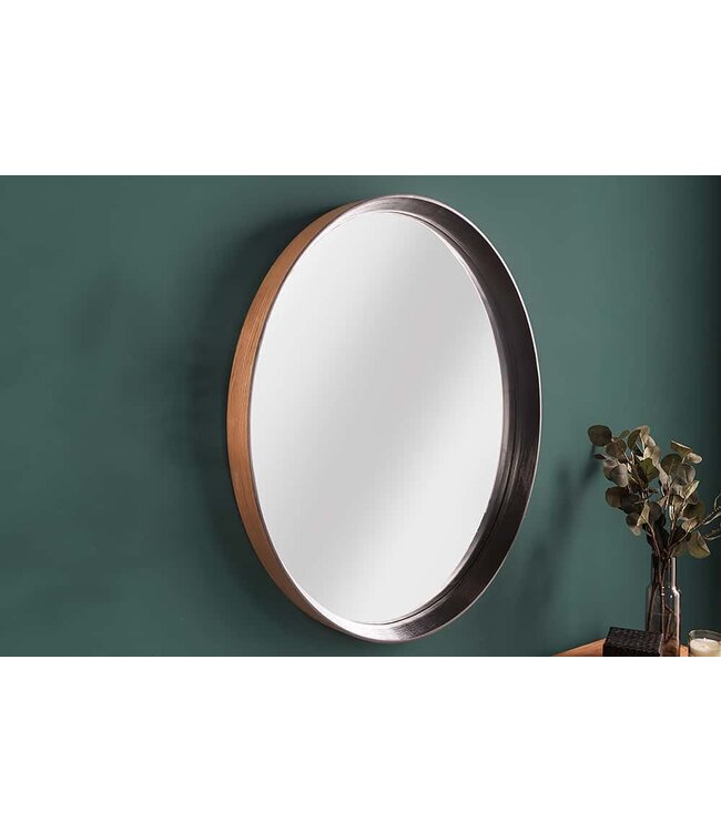 Invicta Interior Ronde wandspiegel AMSTERDAM 70cm naturel zwart massief eikenhout handgemaakt - 43869