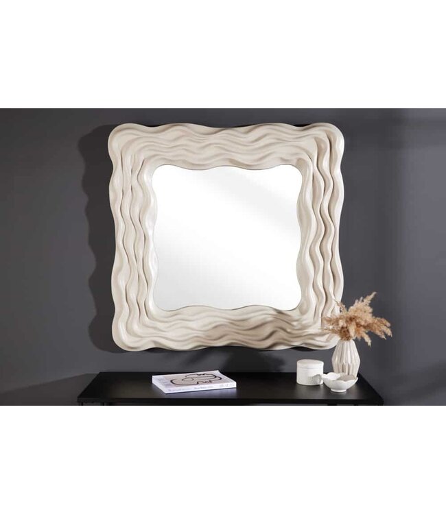 Invicta Interior Moderne wandspiegel WAVE 90cm grijs abstract golfdesign vierkant - 43871