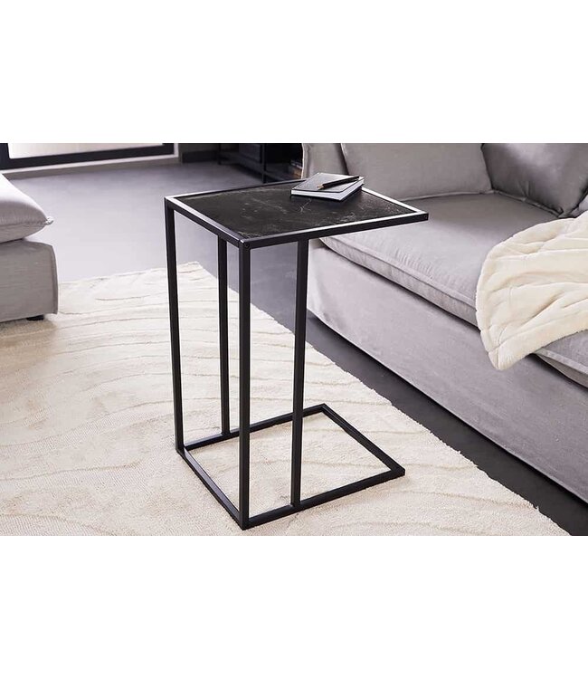 Invicta Interior Moderne bijzettafel SLIM LINE 65cm antraciet zwart marmer design metalen laptoptafel - 44178