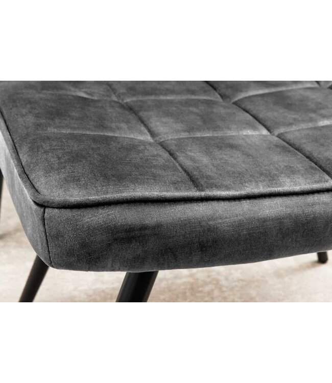 Invicta Interior Moderne kruk SCANDINAVIA grijs fluweel zwarte metalen poten voetenbank - 44026