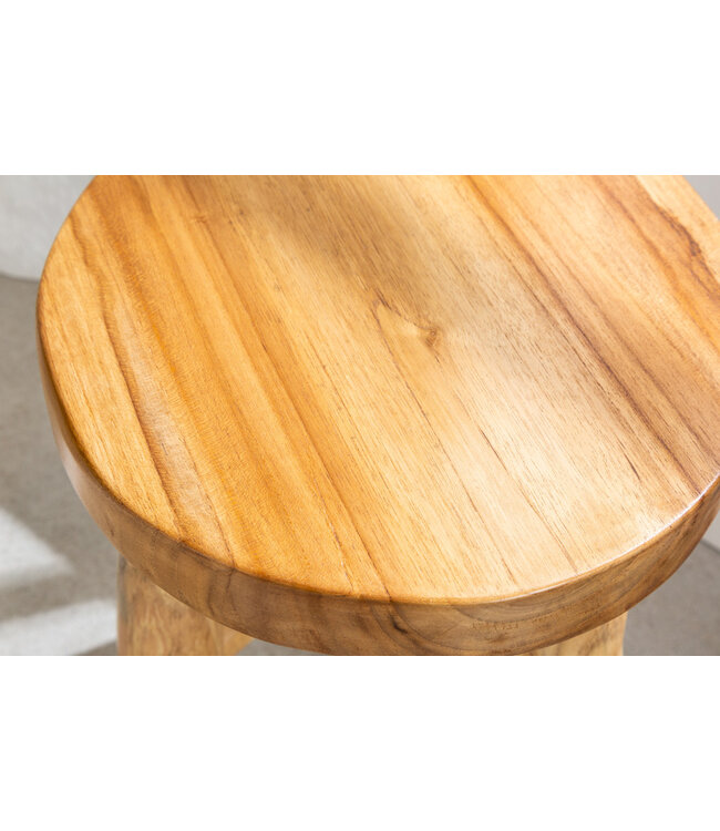 Invicta Interior Massief houten kruk BALI 45cm natuurlijk rond teakhouten bijzettafeltje krukje nachtkastje - 41925