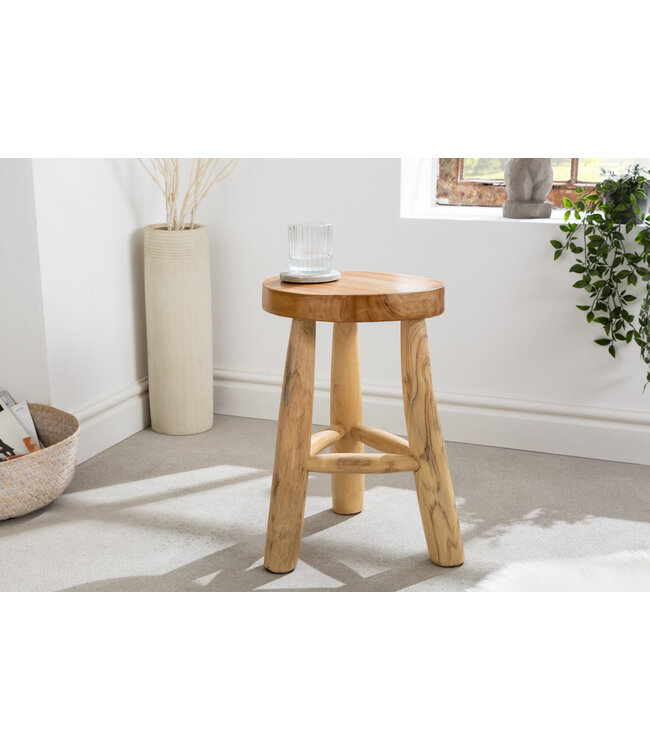 Invicta Interior Massief houten kruk BALI 45cm natuurlijk rond teakhouten bijzettafeltje krukje nachtkastje - 41925