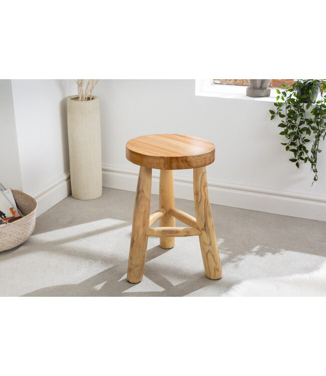 Invicta Interior Massief houten kruk BALI 45cm natuurlijk rond teakhouten bijzettafeltje krukje nachtkastje - 41925