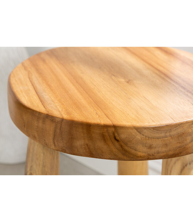 Invicta Interior Massief houten kruk BALI 45cm natuurlijk rond teakhouten bijzettafeltje krukje nachtkastje - 41925