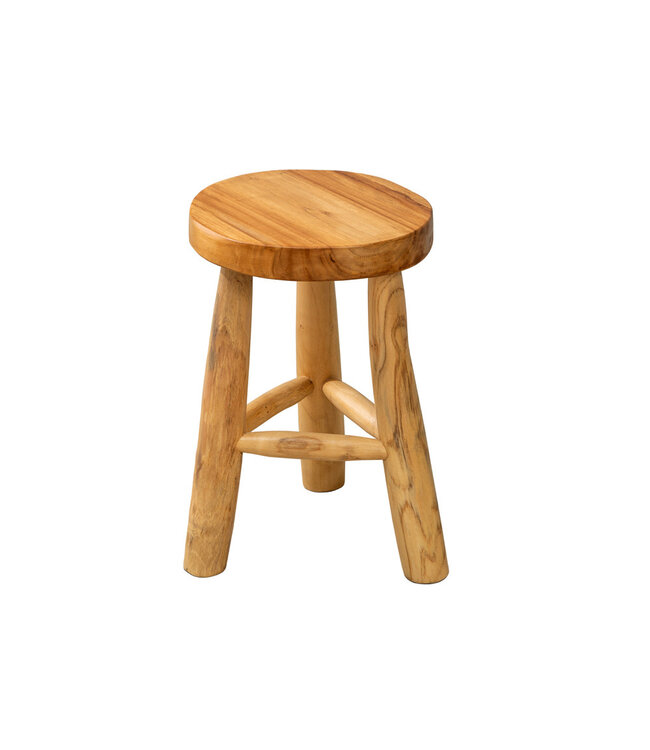 Invicta Interior Massief houten kruk BALI 45cm natuurlijk rond teakhouten bijzettafeltje krukje nachtkastje - 41925