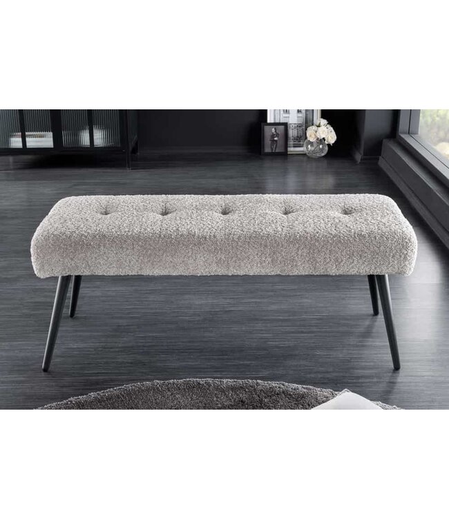 Invicta Interior Design bank BOUTIQUE 100cm champagne grijs Boucle zwart metalen poten gestoffeerde bank - 44246
