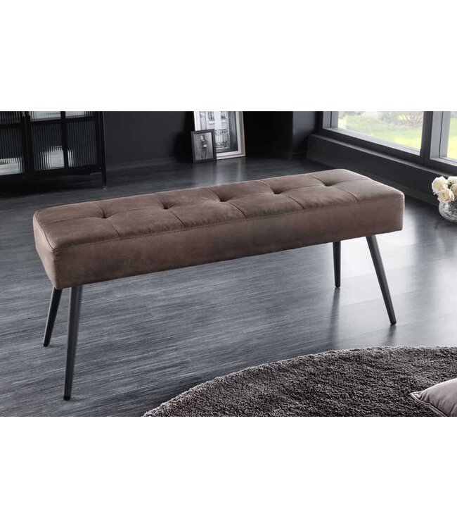 Invicta Interior Design bank BOUTIQUE 100cm bruin microvezel zwart metalen poten gestoffeerde bank - 44243
