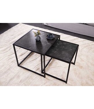 Invicta Interior Set van 2 bijzettafels SLIM LINE 50cm antraciet zwart marmeren design salontafel met metalen frame - 44179