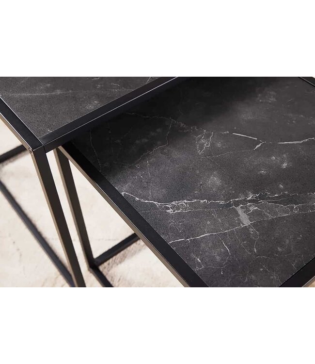 Invicta Interior Set van 2 bijzettafels SLIM LINE 50cm antraciet zwart marmeren design salontafel met metalen frame - 44179