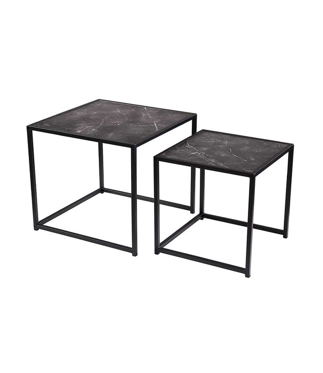 Invicta Interior Set van 2 bijzettafels SLIM LINE 50cm antraciet zwart marmeren design salontafel met metalen frame - 44179